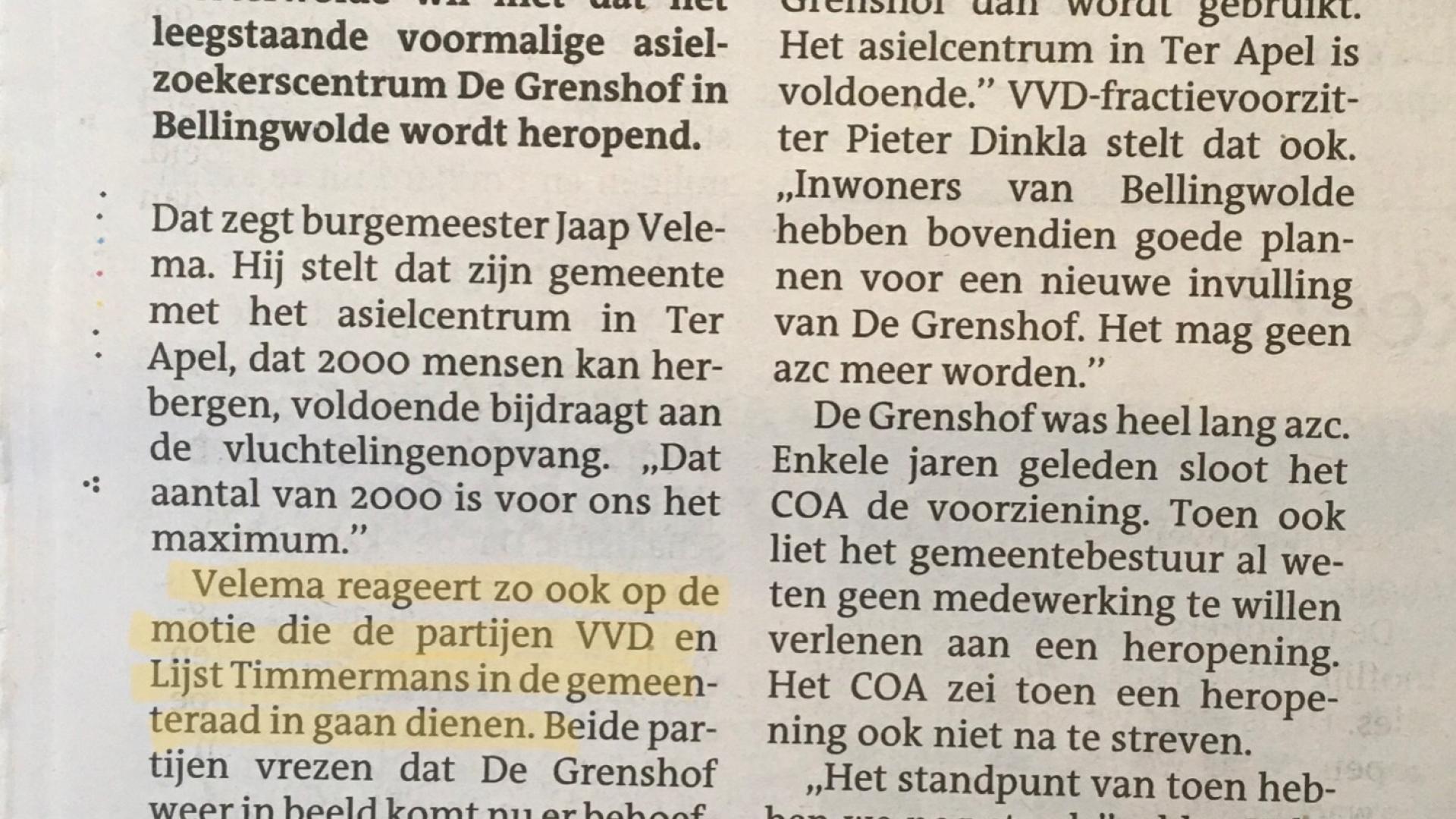 Artikel Nee tegen heropenen De Grenshof