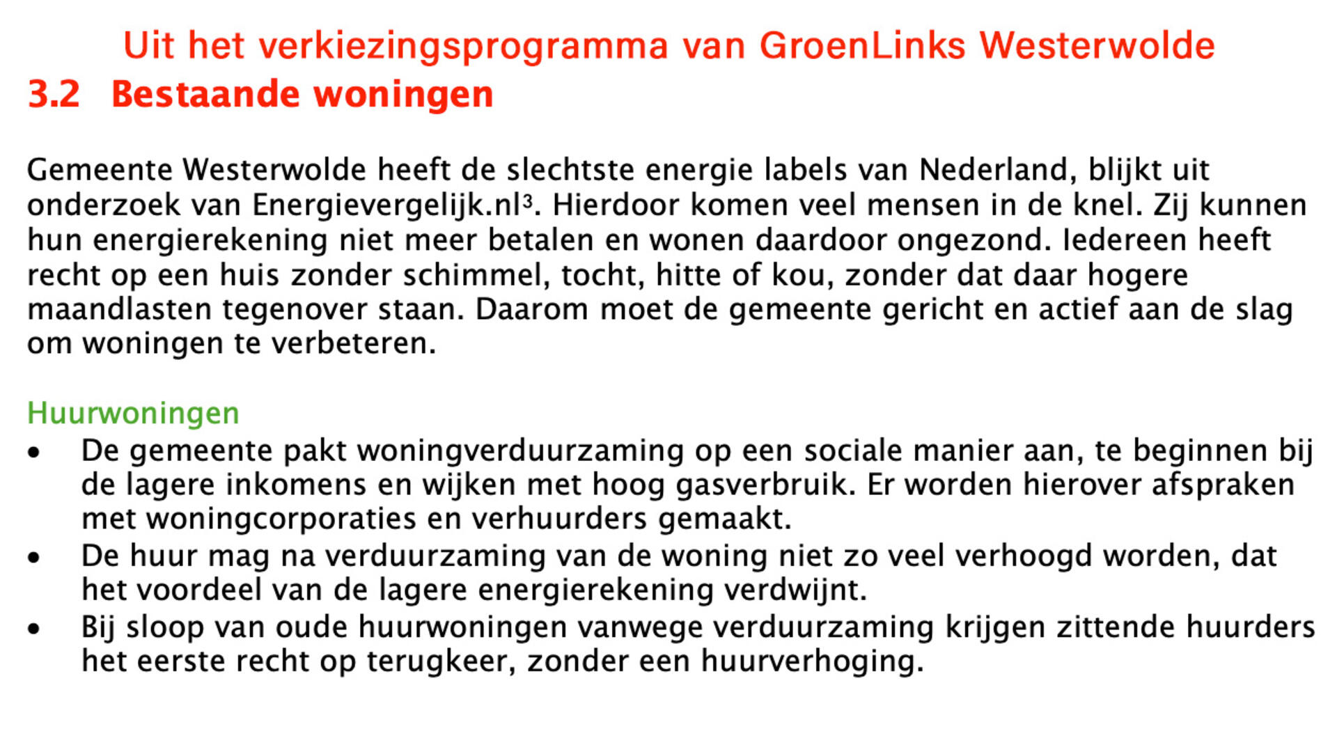 tekst over wonen uit het verkiezingsprogramma